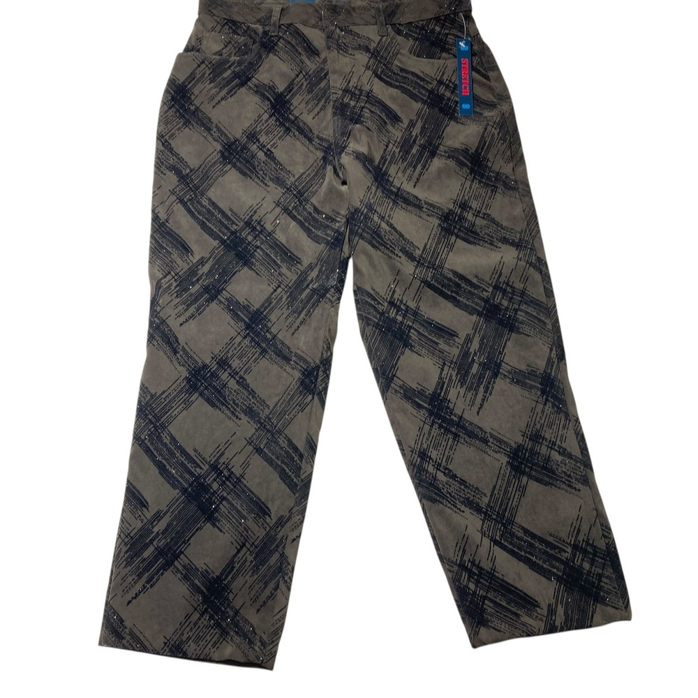 Billblass Jeans Womens 12 Brown Black Plaid Silver Easy Fit Stretch Pants NWT